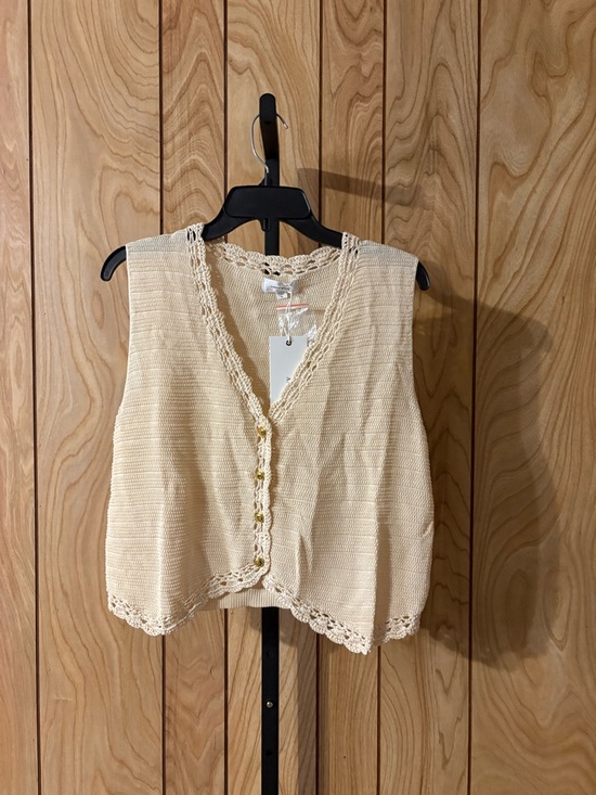 Anniewear Tops - Anniewear Cream Crochet Knit Vest XL Lightweight Button Front Boho NWT